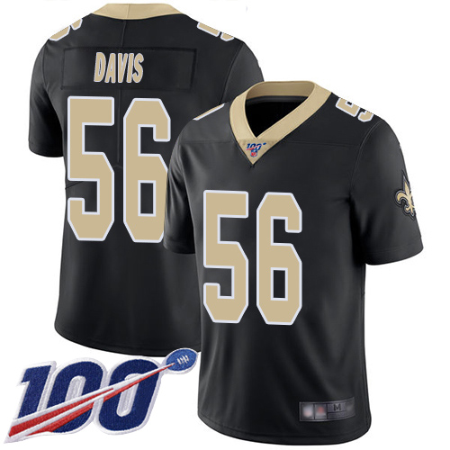 Men New Orleans Saints Limited Black DeMario Davis Home Jersey NFL Football 56 100th Season Vapor Untouchable Jersey